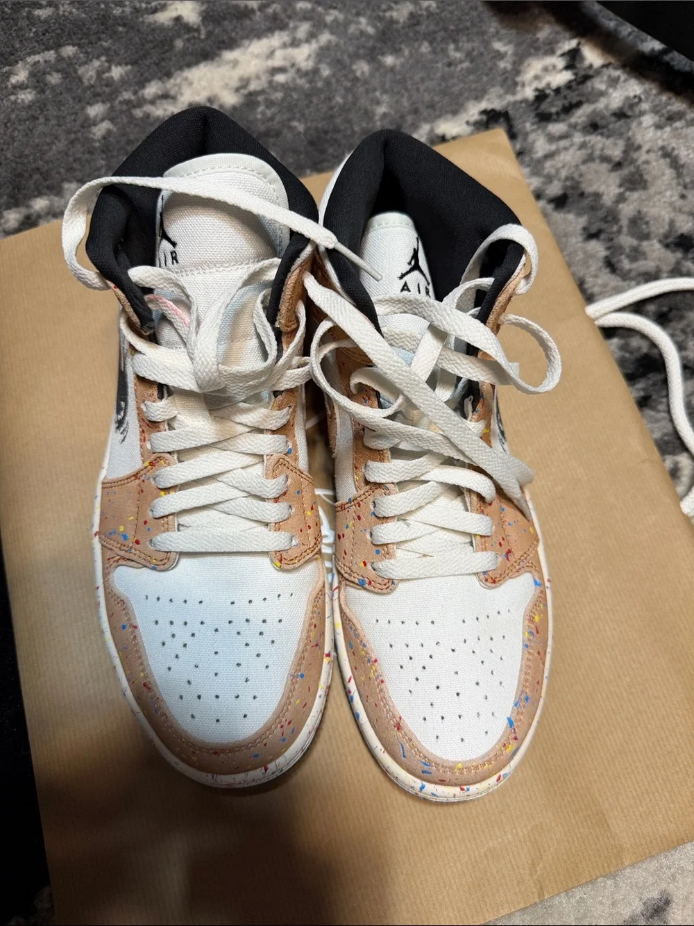 Jordan Men’s Athletic Shoes White Tan with Multicolor Speckle
